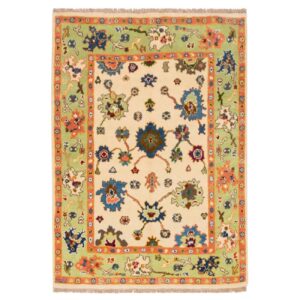 Hand-Knotted Persian Kashmar Rug (All-over Floral Bordered Pattern) – Cream Wool
