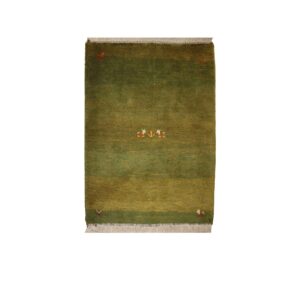 Original Handwoven Persian Minimalist Gabbeh Rug – Solid Green Wool