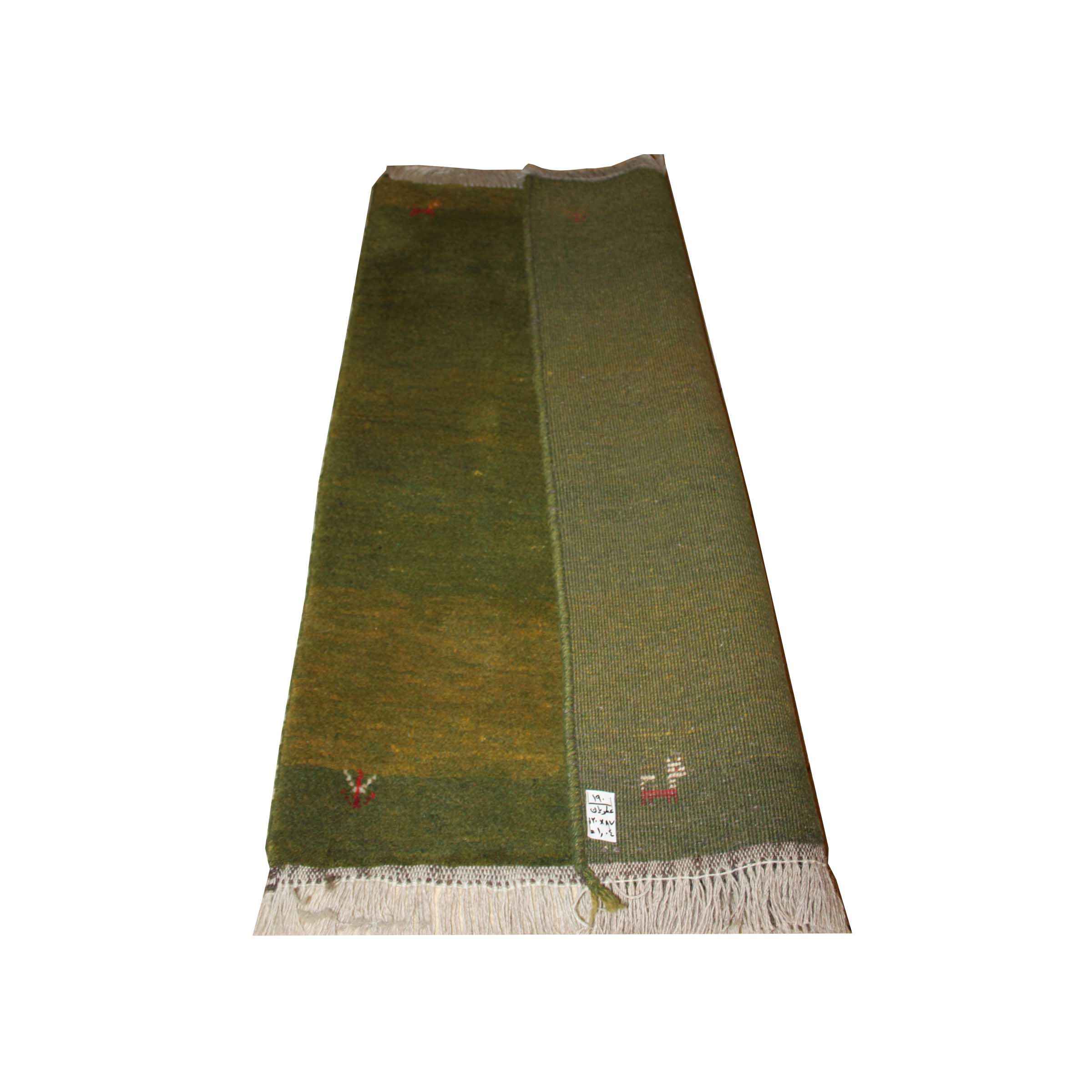 Original Handwoven Persian Minimalist Gabbeh Rug – Solid Green Wool