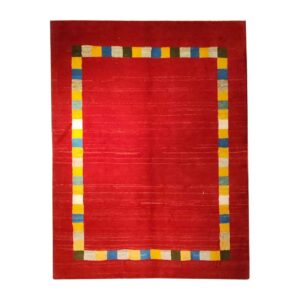Original Handwoven Persian Minimalist Gabbeh Rug – Bordered Red Wool