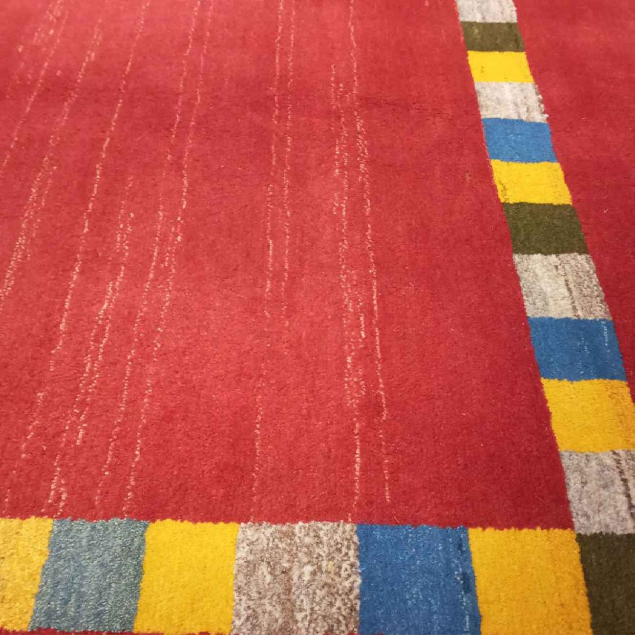 Original Handwoven Persian Minimalist Gabbeh Rug – Bordered Red Wool