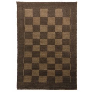 Original Handwoven Persian Geometric Gabbeh Rug – Checkered Brown Wool