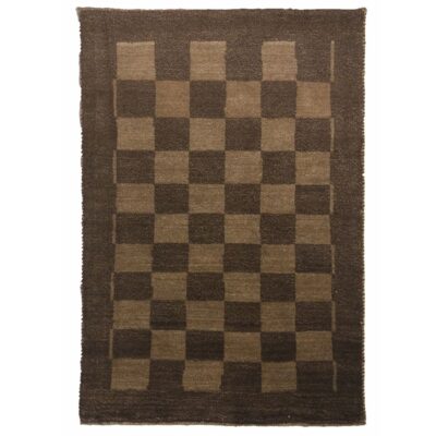 Original Handwoven Persian Geometric Gabbeh Rug - Checkered Brown Wool