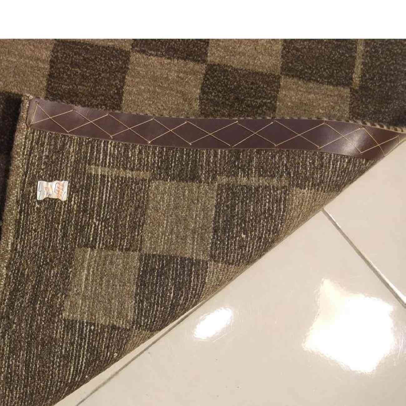 Original Handwoven Persian Geometric Gabbeh Rug – Checkered Brown Wool