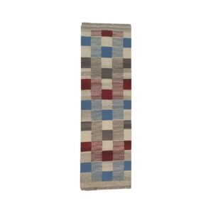 Original Checkered Cream Kilim Rug – Handwoven Authentic Persian Wool