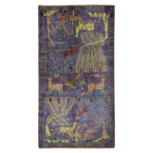 Hand-Knotted Persian Baluchistan Tribal Rug (Animal Motifs Art) – Blue Wool
