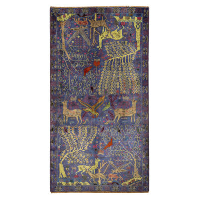Hand-Knotted Persian Baluchistan Tribal Rug (Animal Motifs Art) - Blue Wool