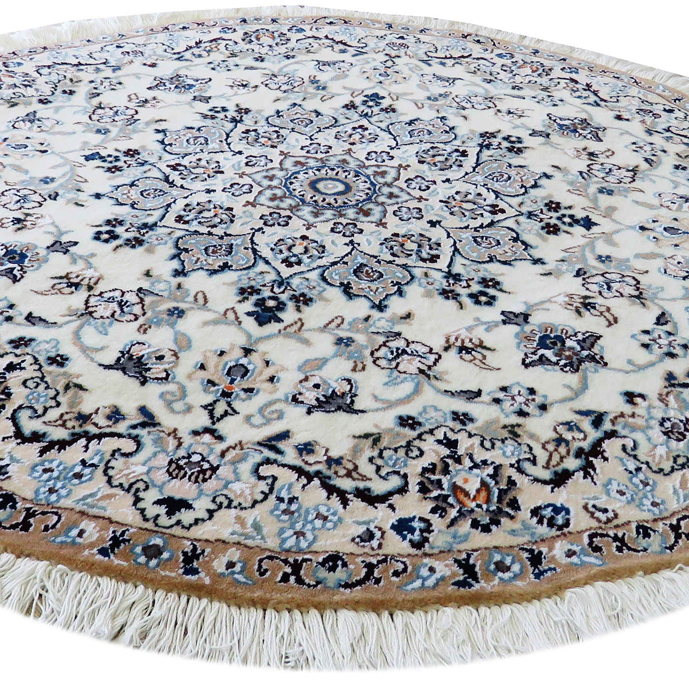 Hand-Knotted Persian Naein Rug (Traditional Floral Medallion) – Cream Wool