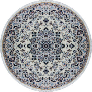Hand-Knotted Persian Naein Rug (Traditional Floral Medallion) – Cream Wool