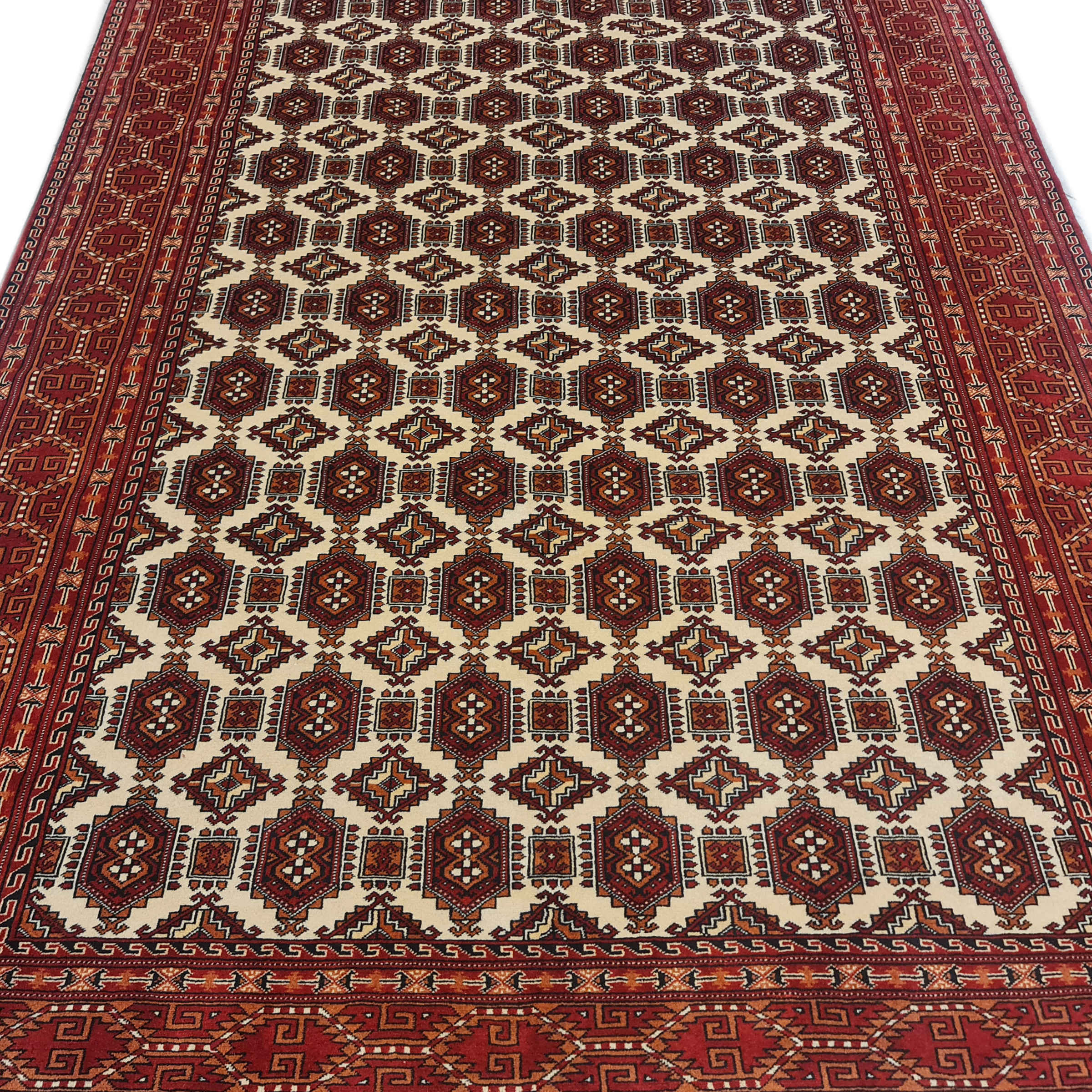 Hand-Knotted Persian Torkaman Rug (Tribal Bukhara Design) – Red Wool