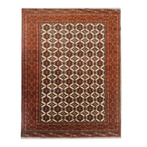 Hand-Knotted Persian Torkaman Rug (Tribal Bukhara Design) – Red Wool