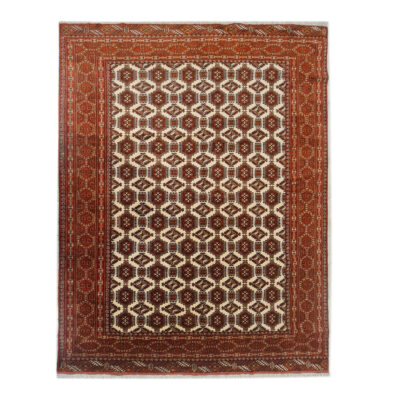 Hand-Knotted Persian Torkaman Rug (Tribal Bukhara Design) - Red Wool
