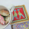 Handwoven Persian Kilim Coaster – Hoopoe Bird Design, Square Wool
