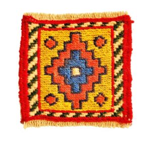 Handwoven Persian Kilim Coaster – Diamond Yellow Design, Square Wool