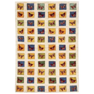 Genuine Handwoven Persian Kheshti Gabbeh Rug – Butterfly Motif Cream Wool