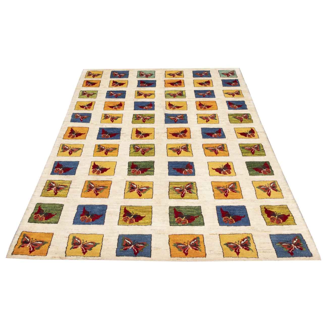 Genuine Handwoven Persian Kheshti Gabbeh Rug – Butterfly Motif Cream Wool