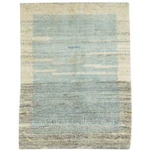 Handwoven Persian Minimalist Gabbeh Rug – Bordered Light Blue Wool
