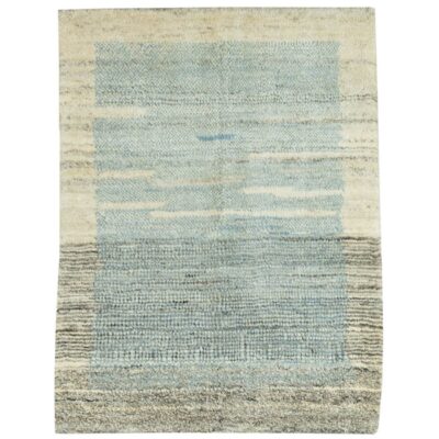 Handwoven Persian Minimalist Gabbeh Rug - Bordered Light Blue Wool