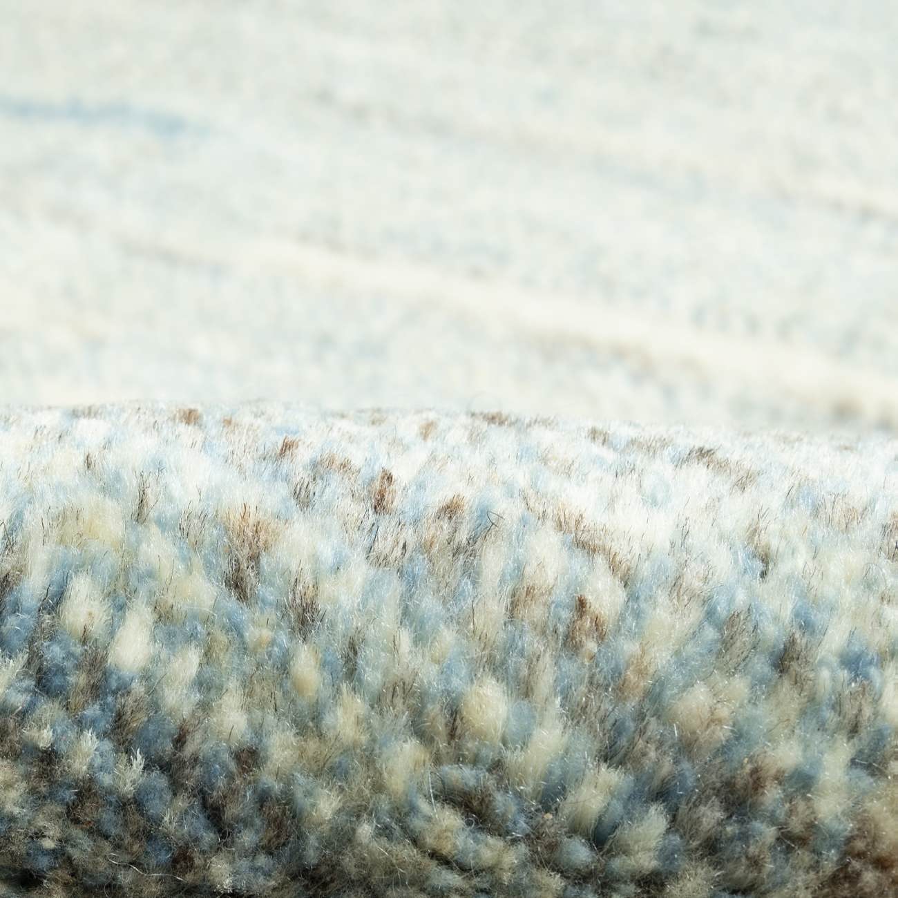 Handwoven Persian Minimalist Gabbeh Rug – Bordered Light Blue Wool