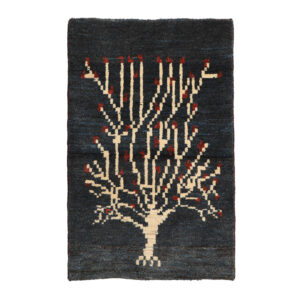 Handwoven Persian Tree of Life Gabbeh Rug – Charcoal Gray Wool