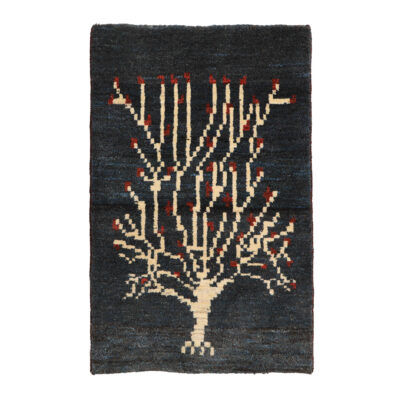 Handwoven Persian Tree of Life Gabbeh Rug - Charcoal Gray Wool
