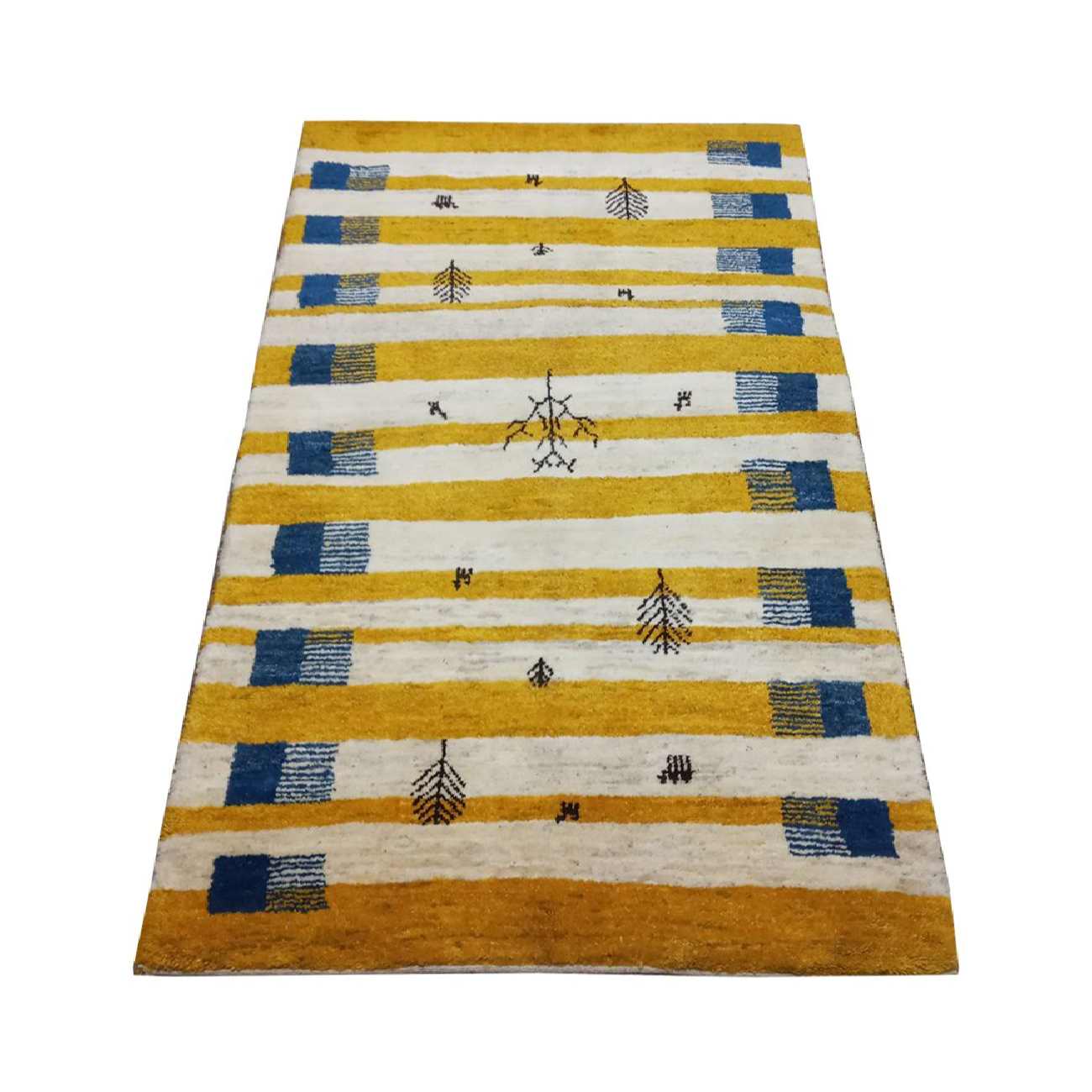 Genuine Handwoven Persian Tree of Life Gabbeh Rug with Animal Motifs – Yellow Wool