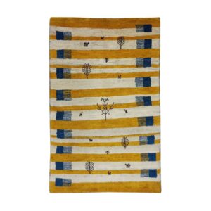 Genuine Handwoven Persian Tree of Life Gabbeh Rug with Animal Motifs – Yellow Wool