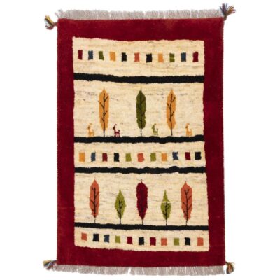 Genuine Handwoven Persian Tree of Life Gabbeh Rug - Cream Wool