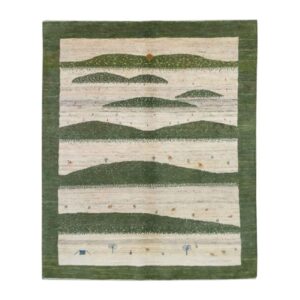 Handwoven Persian Pictorial Gabbeh Rug with Animal Motifs – Green Wool