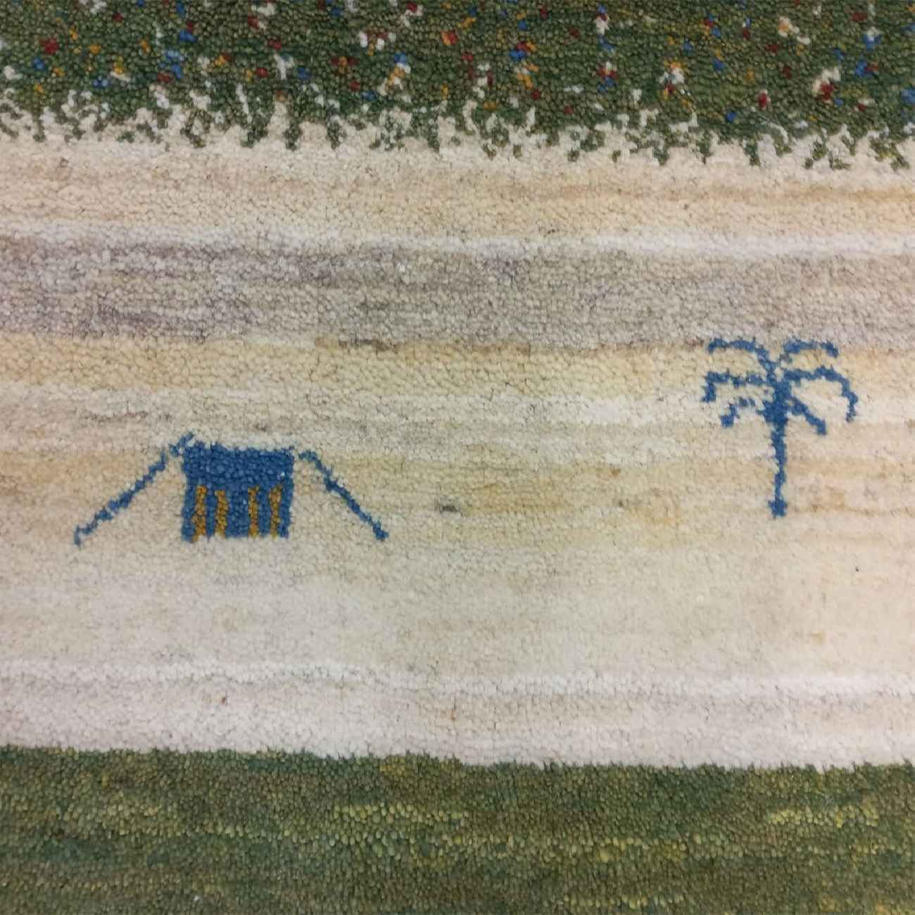 Handwoven Persian Pictorial Gabbeh Rug with Animal Motifs – Green Wool