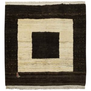 Genuine Handwoven Persian Minimalist Gabbeh Rug – Bordered Cream & Brown Wool