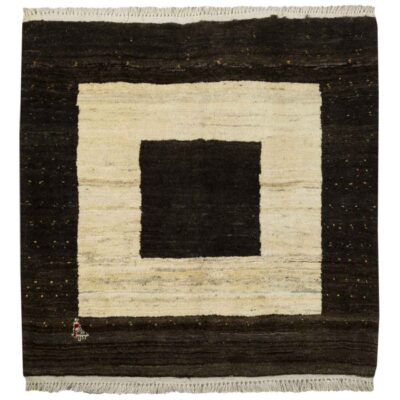 Genuine Handwoven Persian Minimalist Gabbeh Rug - Bordered Cream & Brown Wool