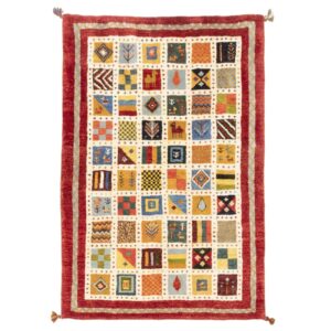 Handwoven Persian Kheshti Gabbeh Rug – Geometric Cream Wool