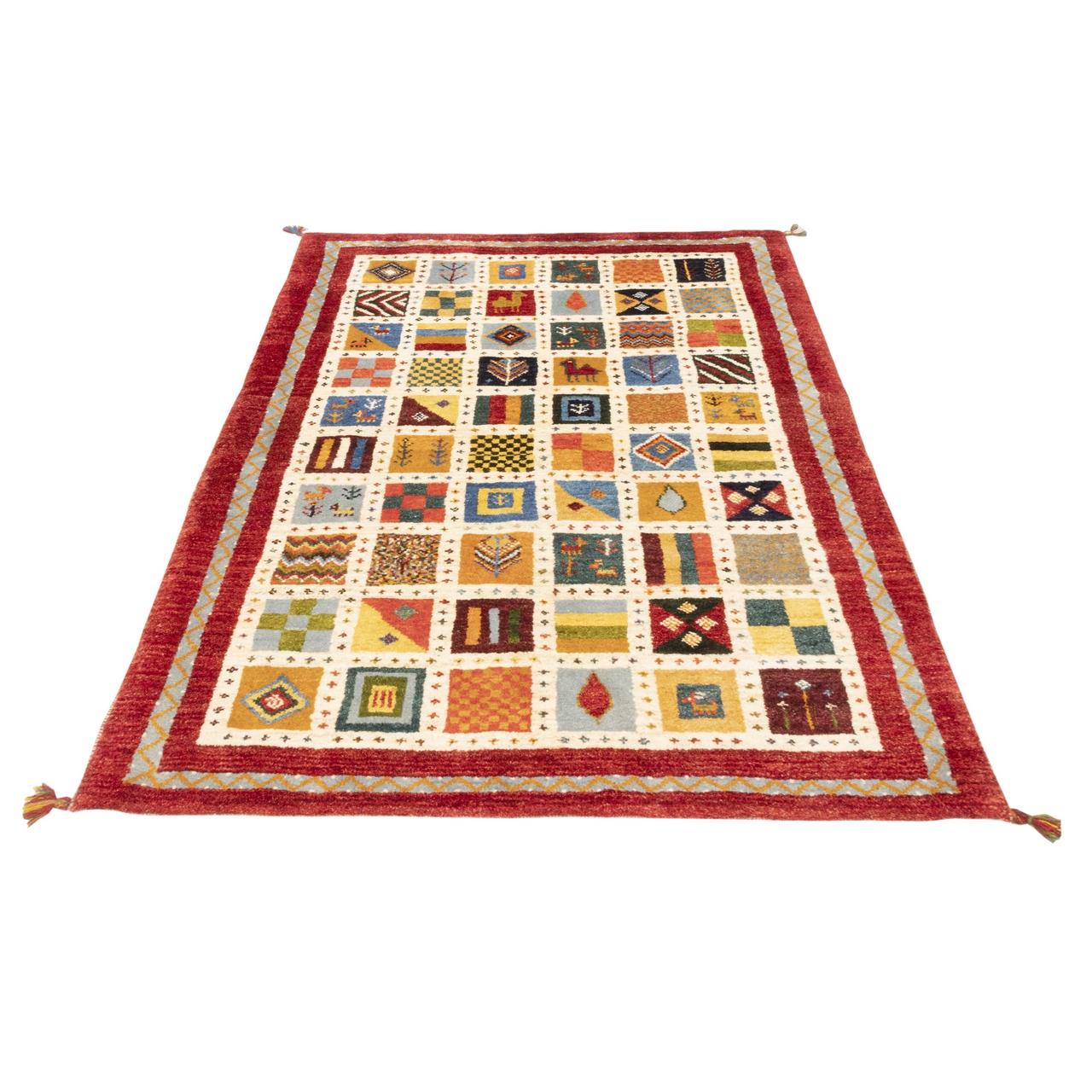 Handwoven Persian Kheshti Gabbeh Rug – Geometric Cream Wool