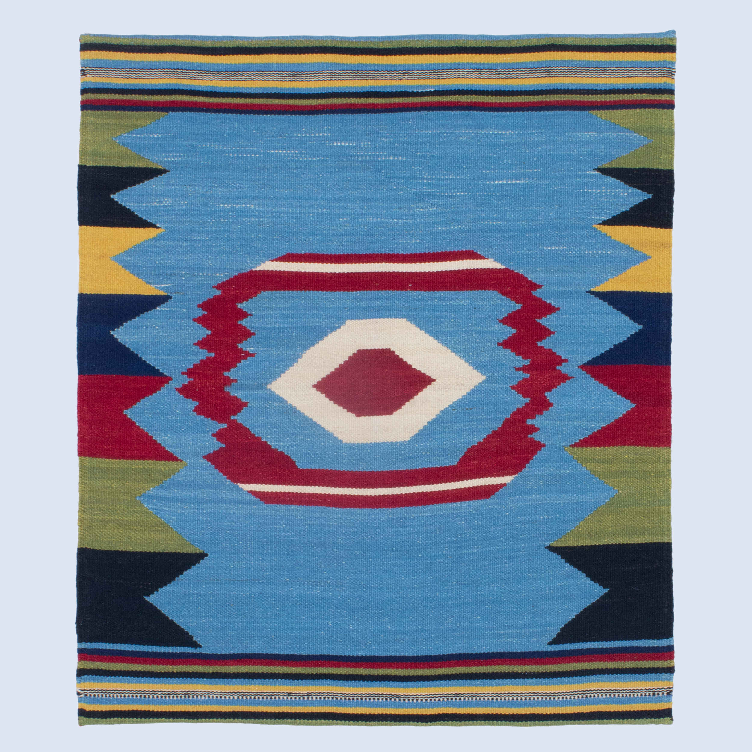 Blue Geometric Kilim Rug – Handwoven Authentic Persian Wool Craft