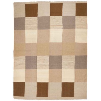 Brown Checkered Kilim Rug from Fars - Handwoven Persian Wool