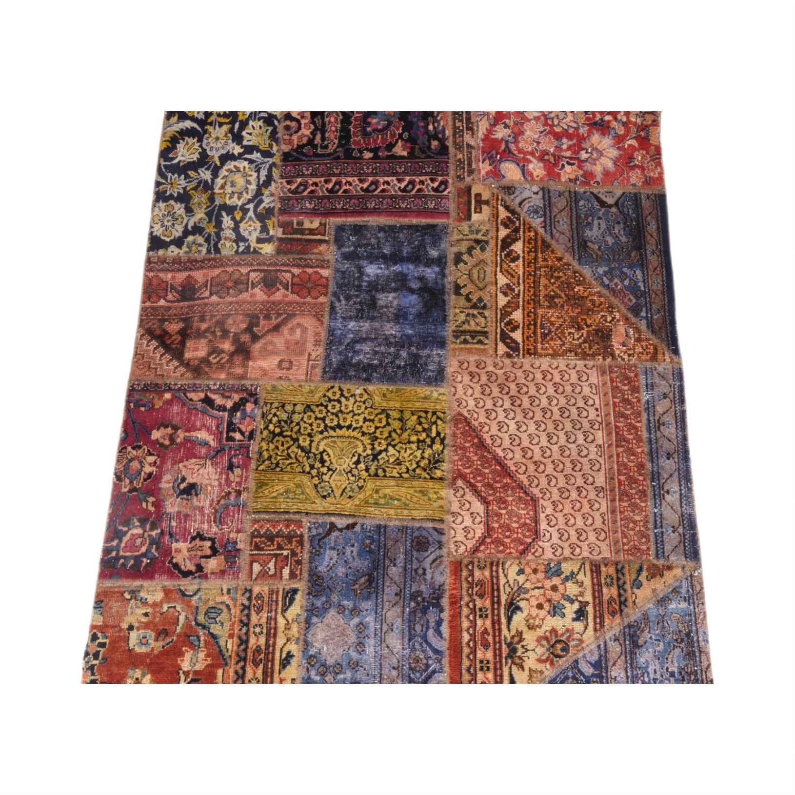 Vintage Persian Hand-Knotted Patchwork Carpet Geometric