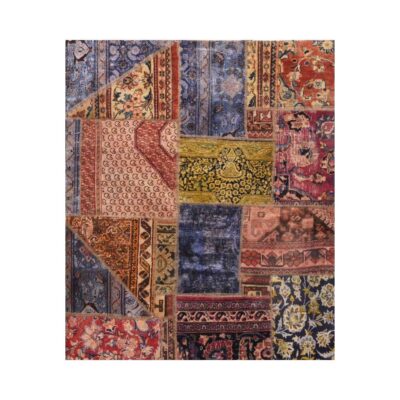 Vintage Persian Hand-Knotted Patchwork Carpet Geometric