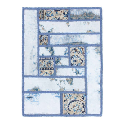 Persian Hand-Knotted Patchwork Carpet Light Blue