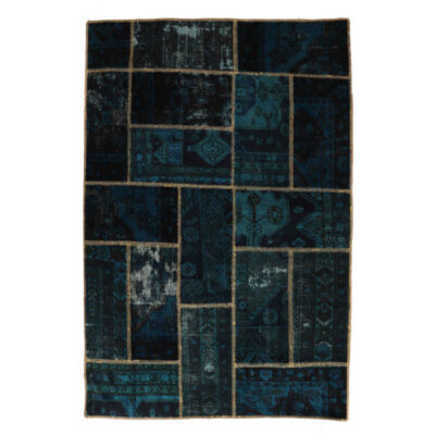 Persian Hand-Knotted Patchwork Carpet Navy Blue