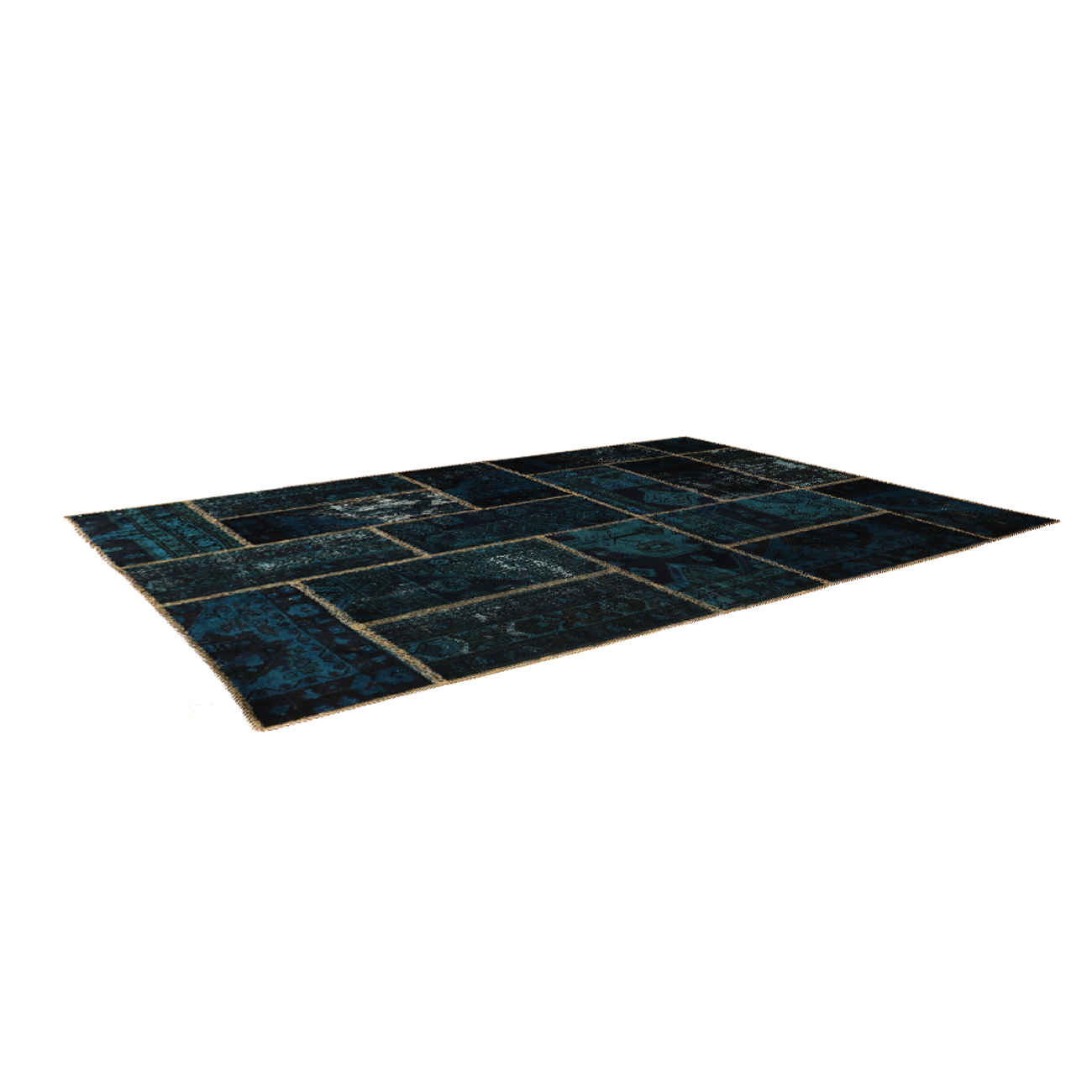 Persian Hand-Knotted Patchwork Carpet Navy Blue