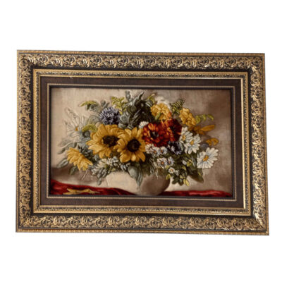 Hand-Knotted Persian Silk Floral Wall Hanging Rug – Sunflower Design
