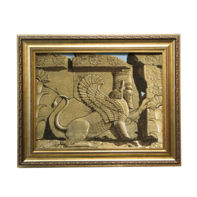 Hand-Knotted Persian Silk Pictorial Wall Hanging Rug – Achaemenid Lion, Tabriz