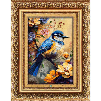 Hand-Knotted Persian Silk Pictorial Wall Hanging Rug – Bird and Flowers, Tabriz