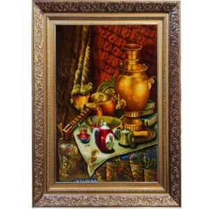 Hand-Knotted Persian Pictorial Rug from Tabriz Depicting Samovar & Tea