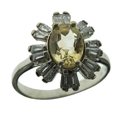 Yellow Citrine Silver Gemstone Ring for Women – Flower Design, Traditional Style