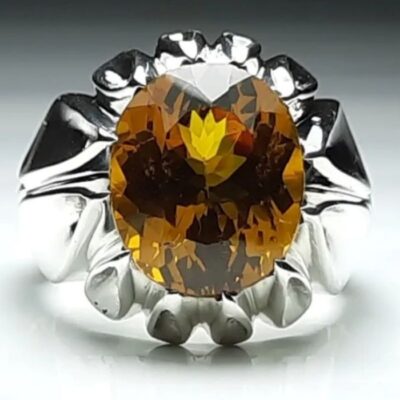 Yellow Citrine Silver Gemstone Ring for Men – Dara Model, Traditional Persian Design