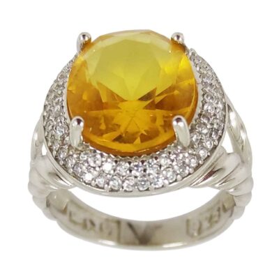 Yellow Citrine Silver Gemstone Ring for Men – Afsoon Model, Traditional Persian Design