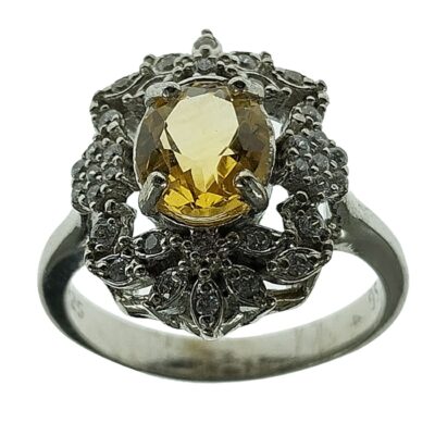Yellow Citrine Silver Gemstone Ring for Women – Anahita Model, Traditional Design