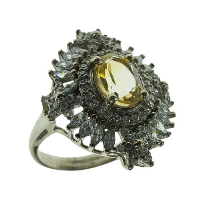 Yellow Citrine Silver Gemstone Ring for Women – Armaghan Model, Traditional Design
